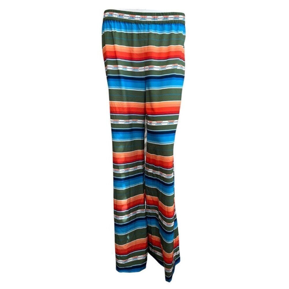 Ladies Medium Wide Leg Striped Palazzo Pants Pull On Colorful Elastic Waist